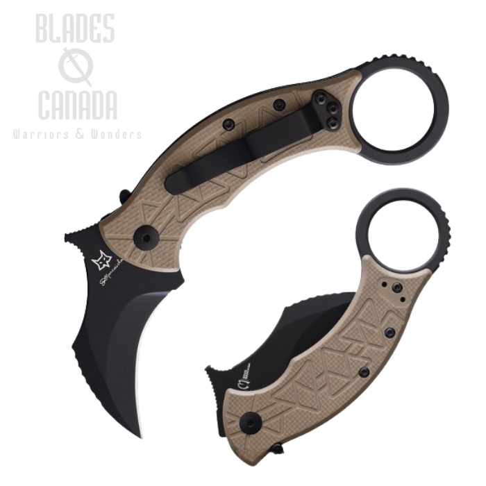 Fox Tribal K Folding Karambit Knife, N690 Black, G10 Coyote Tan, FX-802CT (image for) Fox Tribal K Folding Karambit Knife, N690 Black, G10 Coyote Tan, FX-802CT