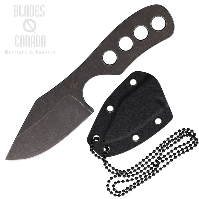 Fred Perrin Fixed Blade Bowie Neck Knife Limited, 440C Black, Kydex Sheath, FRD2303