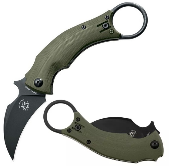 Fox Italy Black Bird Karambit Folding Knife, Wave Opening, N690 Black, G10 Green, FX-591 OD (image for) Fox Italy Black Bird Karambit Folding Knife, Wave Opening, N690 Black, G10 Green, FX-591 OD