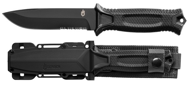 Gerber Strongarm Fixed Blade Knife, Stainless Black Serrated, Nylon Black, 1060 Gerber Strongarm Fixed Blade Knife, Stainless Black Serrated, Nylon Black, 1060