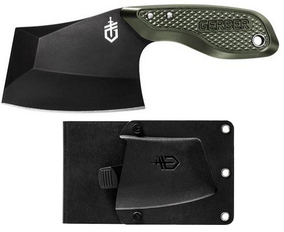Gerber Tri-Tip Mini Cleaver Fixed Blade Knife, Aluminum Green, Multi-Mount Sheath, G3728 (image for) Gerber Tri-Tip Mini Cleaver Fixed Blade Knife, Aluminum Green, Multi-Mount Sheath, G3728