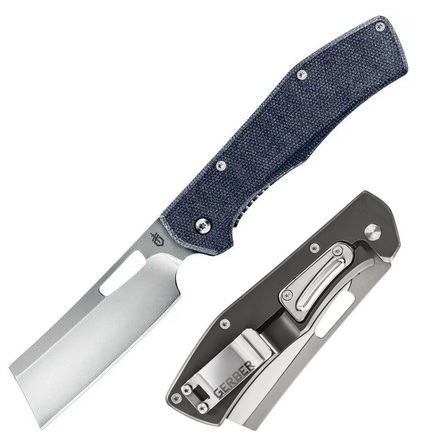 Gerber Flatiron Framelock Folding Knife, D2 Satin, Micarta Blue, G3902 (image for) Gerber Flatiron Framelock Folding Knife, D2 Satin, Micarta Blue, G3902