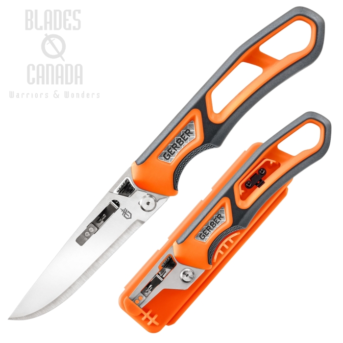 Gerber Randy Newberg EBS Folding Knife, 440C, Orange/Gray Handle, Orange Belt Sheath, G1762