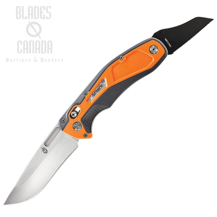 Gerber Randy Newberg DTS Folding Knife, 440C Stonewash, Gray/Orange Handle, Nylon Belt Sheath, G30001761