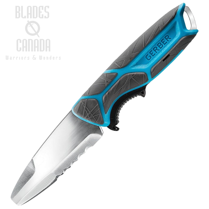 Gerber CrossRiver Salt Rx Fixed Blade Knife, Partially Serrated Blade, GRN Blue/Black Hydrotread Grip, G3591