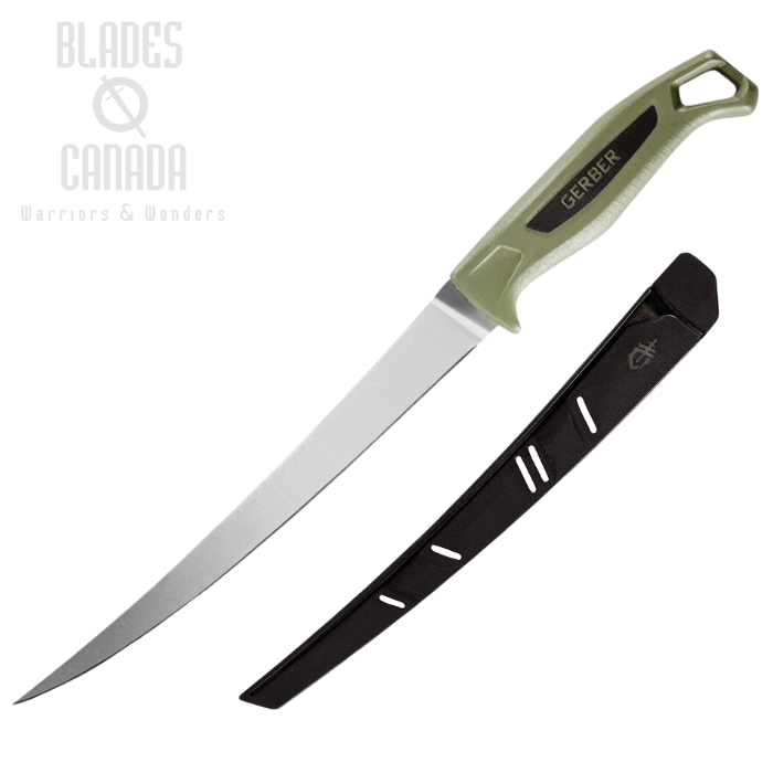 Gerber Ceviche Fillet Knife, Stainless 9", Green Handle, Black Sheath, G4133