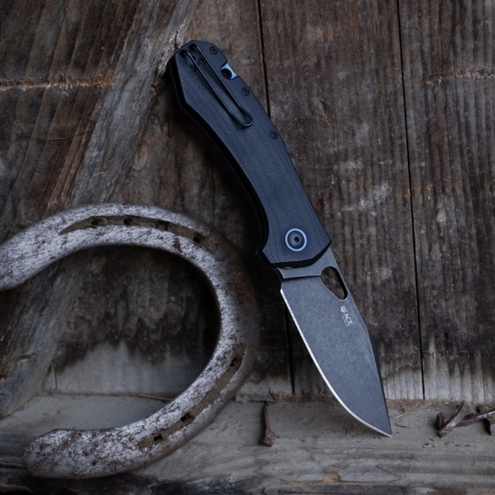 GiantMouse ACE Grand Blackout Folding Knife, CPM Magnacut, Black Canvas Micarta, GRAND-BLACKOUT