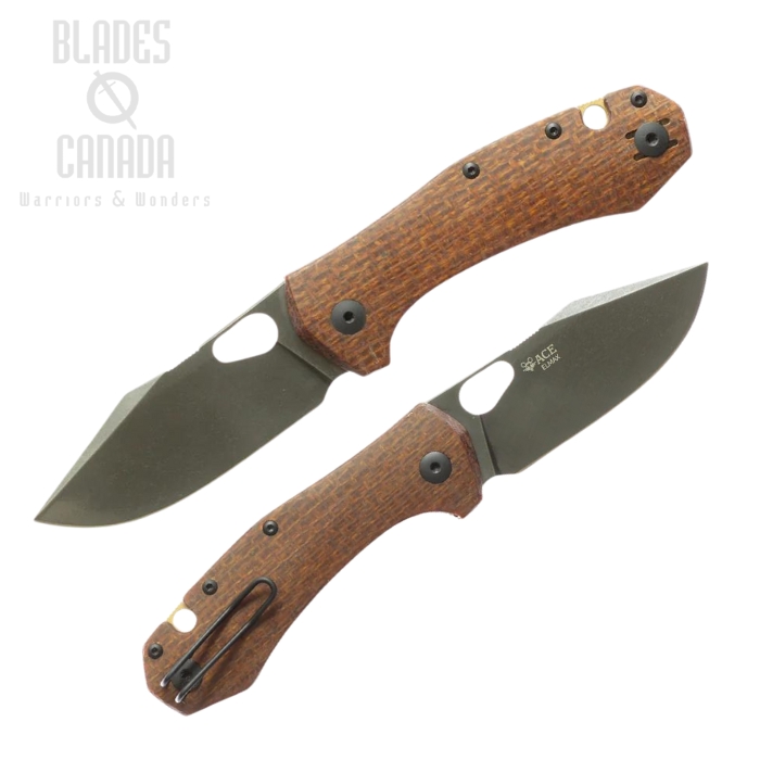 GiantMouse ACE Atelier Folding Knife, Elmax Black, Micarta Burlap, ATELIER-BURLAP-MICARTA