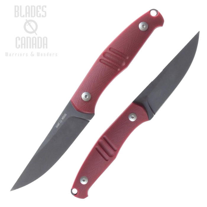 GiantMouse GMF2-P-R Fixed Blade Knife, N690 Black, G10 Red, Black Leather Sheath