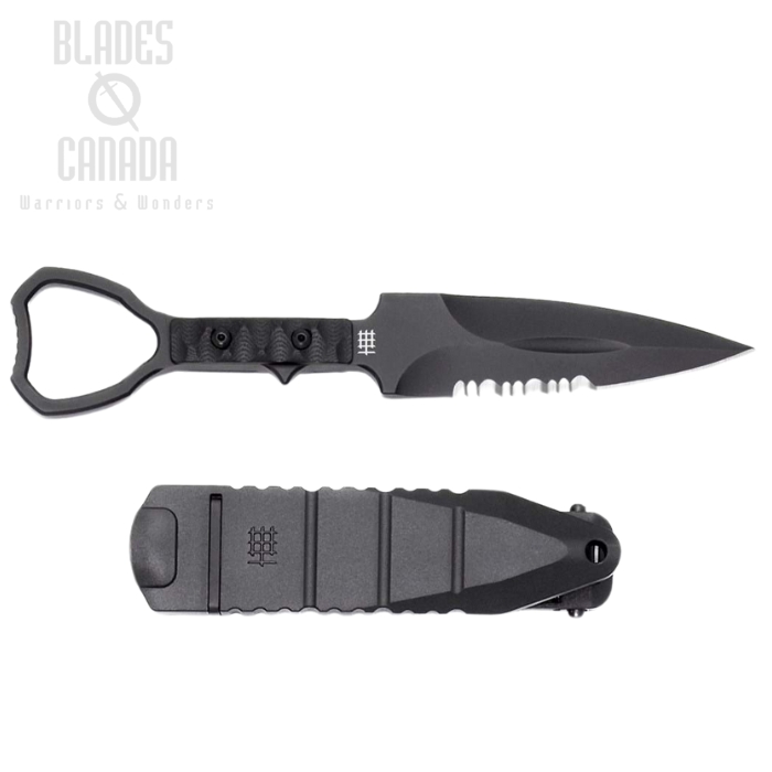Halfbreed Compact Clearance Gen 2 Fixed Blade Knife, K110 Black Partially Serrated, G10 Black