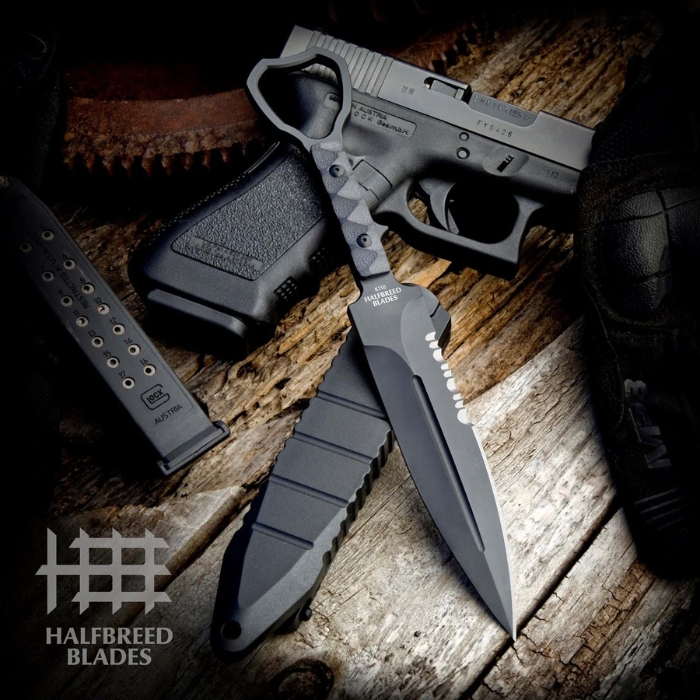 Halfbreed XL Compact Clearance Fixed Blade Knife, K110 Black, G10 Black