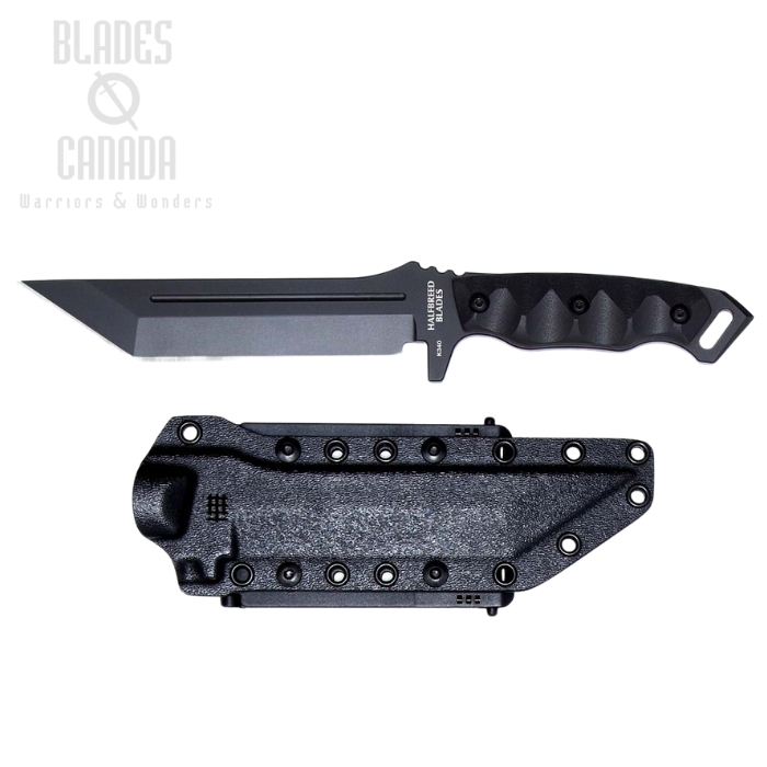 Halfbreed Medium Infantry Knife, K340 Black, G10 Black, Kydex Sheath