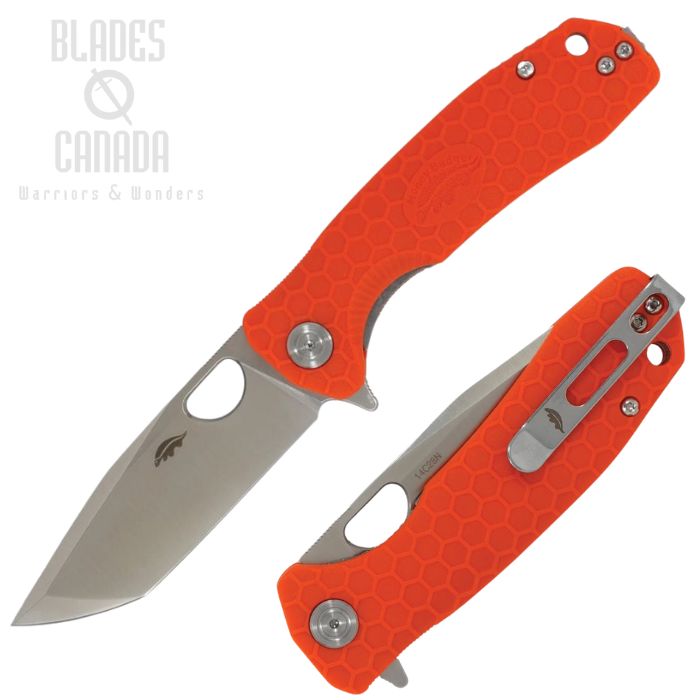 Honey Badger Medium Flipper Folding Knife, 14C28N Satin, GRN Orange Textured, HB1736 (image for) Honey Badger Medium Flipper Folding Knife, 14C28N Satin, GRN Orange Textured, HB1736