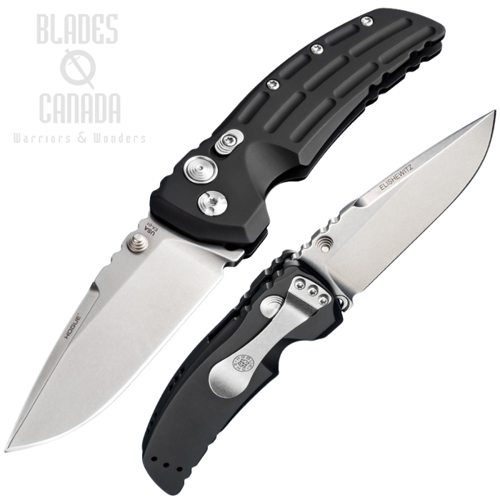 Houge EX-01 Button Lock Folding Knife, 154CM Stone Tumbled, Aluminum Black, HO34150