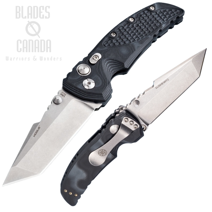 Hogue EX-01 Button Lock Folding Knife, 154CM Stone Tumbled, G-Mascus G10 Black, HO34169