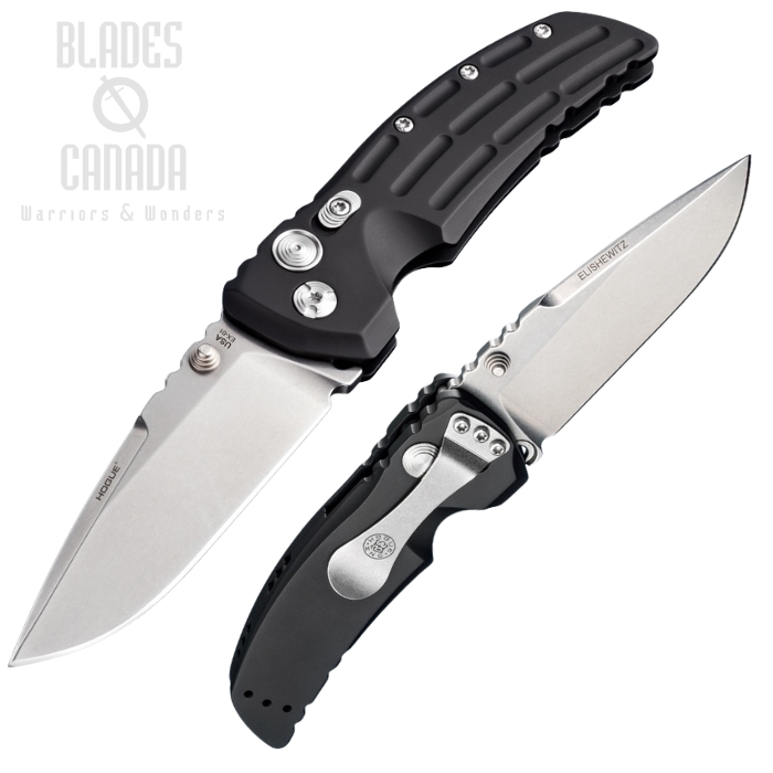 Hogue EX-01 Button Lock Folding Knife, 154CM Stone Tumbled, Aluminum Black Matte, HO34170