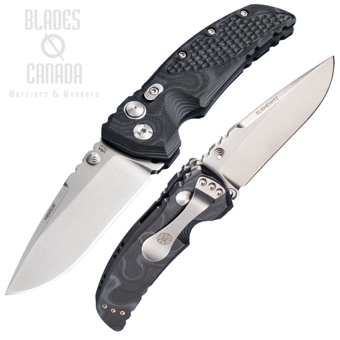 Hogue EX-01 Button Lock Folding Knife, 154CM Stone Tumbled G-Mascus G10 Black, HO34179