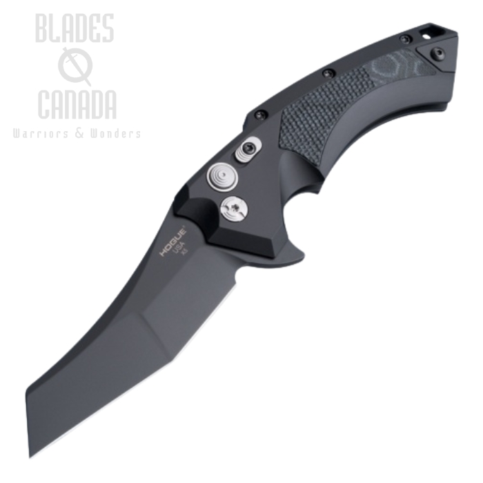 Houge X5 Flipper Button Lock Knife, CPM 154 Black, Aluminum/G-Mascus Black, HO34569