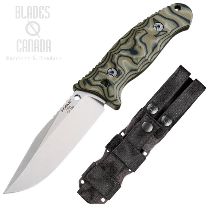 Houge EX-F02 Fixed Blade Knife, 154CM Stone Tumbled, G-Mascus G10 Green, HO35278