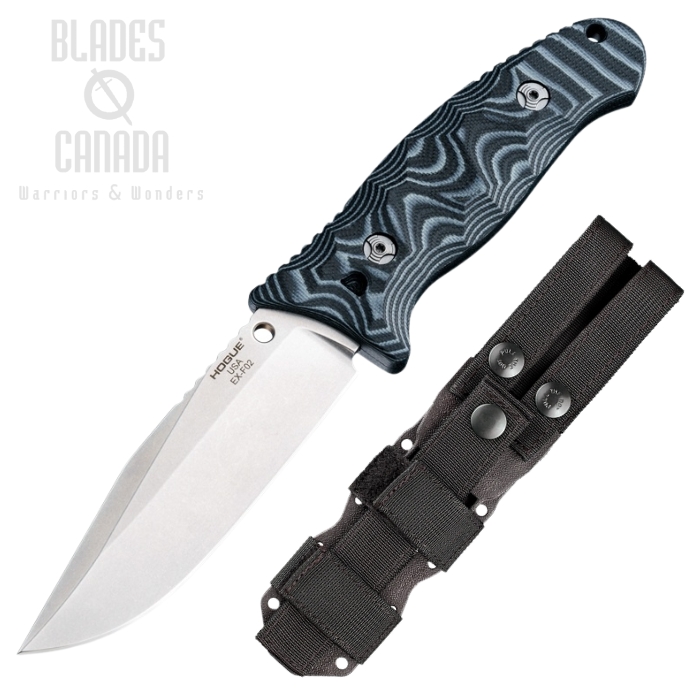 Hogue EX-F02 Fixed Blade Knife, 154CM Stone Tumbled, G-Mascus G10 Black, 35279