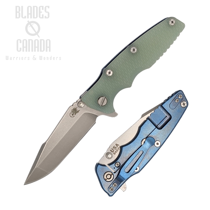 Hinderer Eklipse 3.5 S45VN Harpoon Spanto Tri-way Stonewash Blue - Translucent Green G10