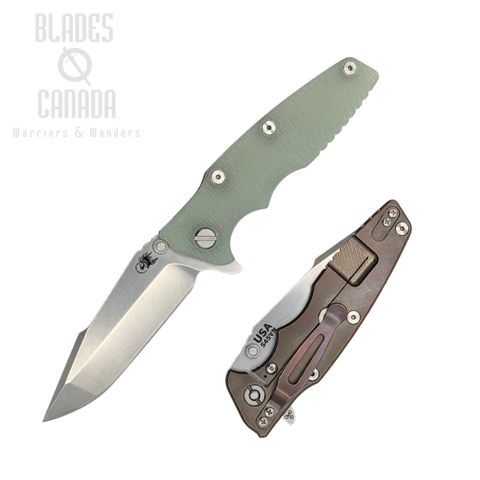 Hinderer Eklipse 3.5 S45VN Harpoon Spanto Tri-way Stonewash Bronze - Translucent Green G10