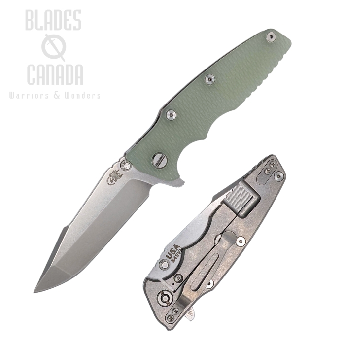 Hinderer Eklipse 3.5 S45VN Harpoon Spanto Tri-way Stonewash - Translucent Green G10