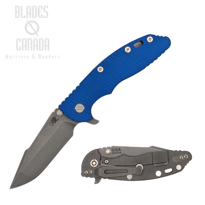 Hinderer XM-18 3.5 S45VN Harpoon Spanto Tri-Way Working Finish - Blue G10