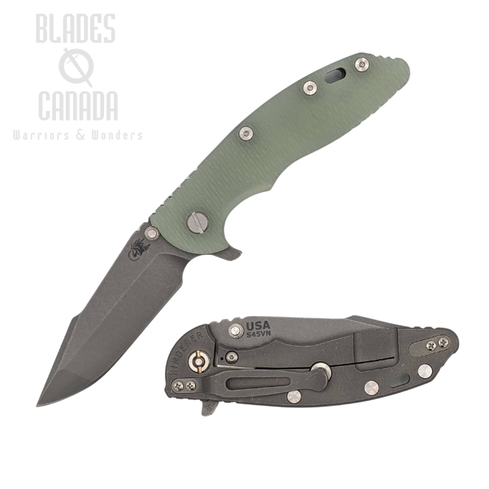 Hinderer XM-18 3.5 S45VN Harpoon Spanto Tri-Way Working Finish - Translucent Green G10