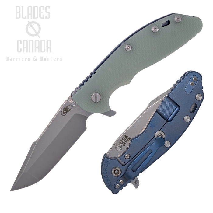 Hinderer XM-24 4.0 S45VN Harpoon Spanto Tri-Way Stonewash Blue - Translucent Green G10 (image for) Hinderer XM-24 4.0 S45VN Harpoon Spanto Tri-Way Stonewash Blue - Translucent Green G10