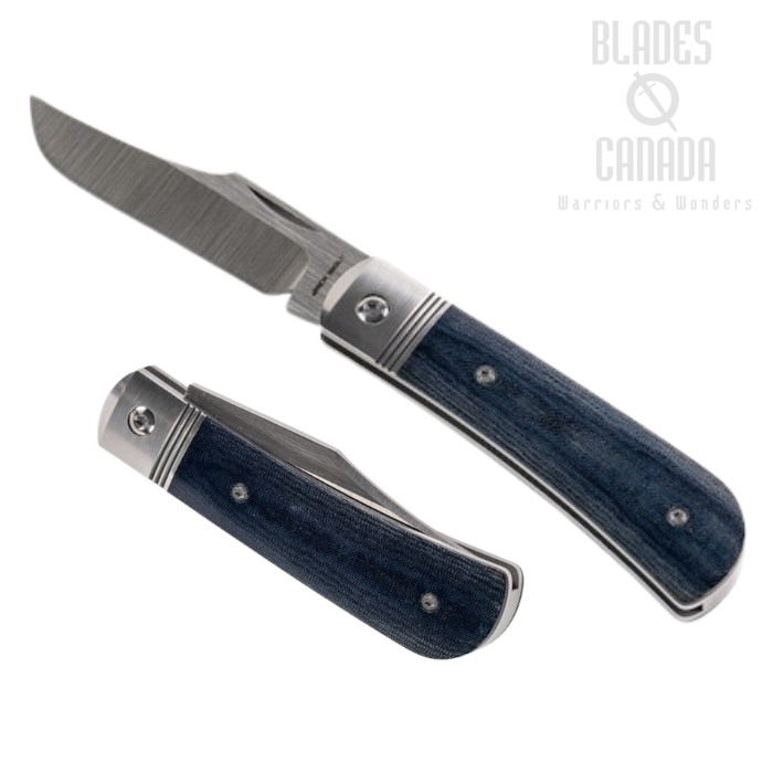 Jack Wolf Benny's Clip Slipjoint Folding Knife, 14C28N Belt Satin, Micarta Blue Linen, BENNY-02-LIN-MIC-BLU