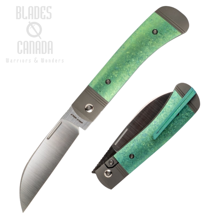 (Coming Soon) Jack Wolf Diamondback Jack Framelock Folding Knife, S90V Belt Satin, Titanium Green Ano Crystalized