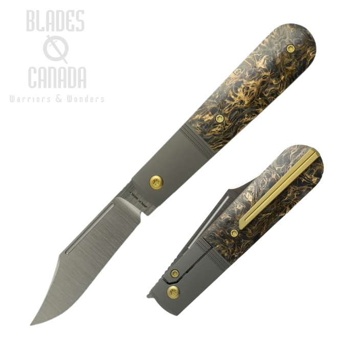 (Coming Soon) Jack Wolf Primo Jack Framelock Folding Knife, S90V Belt Satin, Fat Carbon Dark Matter Gold