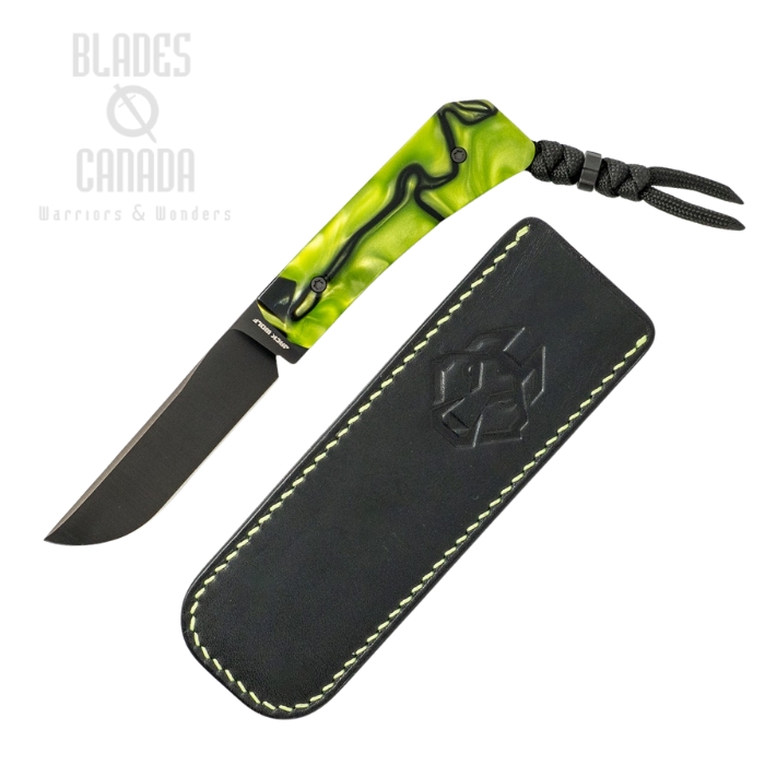 Jack Wolf Pioneer Fixed Blade Knife, S90V Satin Black, Kirinite Toxic Green, Leather Black Sheath, PIONE-FX-01-KIR-TOX-GRN (image for) Jack Wolf Pioneer Fixed Blade Knife, S90V Satin Black, Kirinite Toxic Green, Leather Black Sheath, PIONE-FX-01-KIR-TOX-GRN