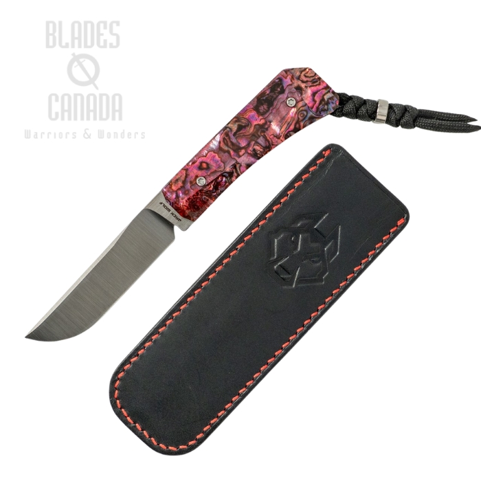 Jack Wolf Pioneer Fixed Blade Knife, S90V Satin, Abalone Red, Leather Black Sheath, PIONE-FX-01-RED-ABALONE (image for) Jack Wolf Pioneer Fixed Blade Knife, S90V Satin, Abalone Red, Leather Black Sheath, PIONE-FX-01-RED-ABALONE
