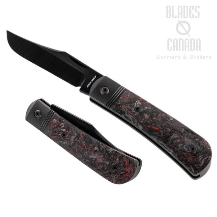 Jack Wolf Benny's Clip Slipjoint Folding Knife, S90V DLC Belt Satin, Fat Carbon Dark Matter Red, BENNY-02-FC-DM-RED