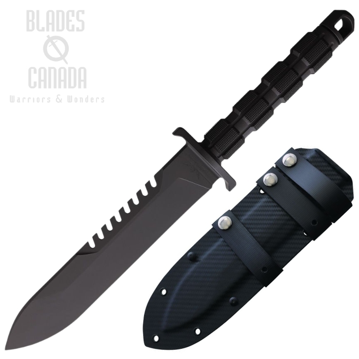 Jesse James Big Fixie Survival Fixed Blade Bowie Knife, A2 Black Sawback, Boltaron Sheath, JJKC4DP