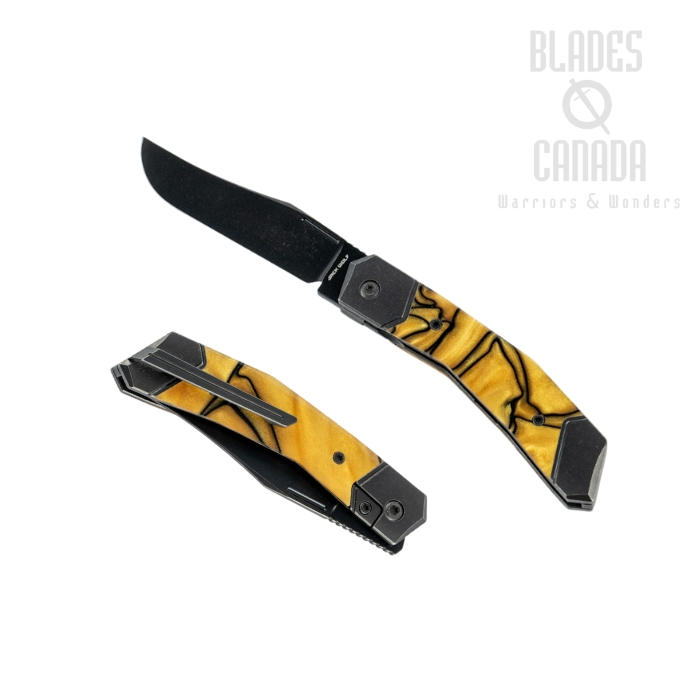 (Coming Soon) Jack Wolf Bionic Jack Folding Knife, CPM S90V Blackwash, Bolster Lock, Kirinite Liquid Gold, BIONI-01-KIR-LQD-GLD