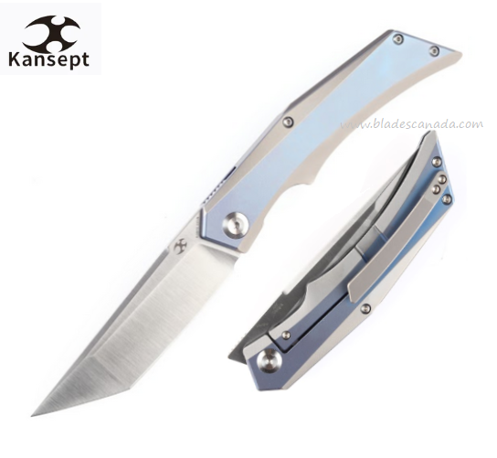 Kansept Naska Flipper Framelock Knife, CPM S35VN, Titanium Blue, K1035T3