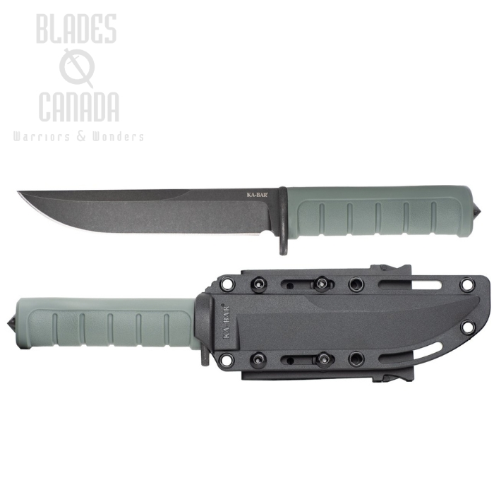 Ka-Bar Dust I Fixed Blade Knife, D2 Black, GFN Green, Hard Sheath, 6100