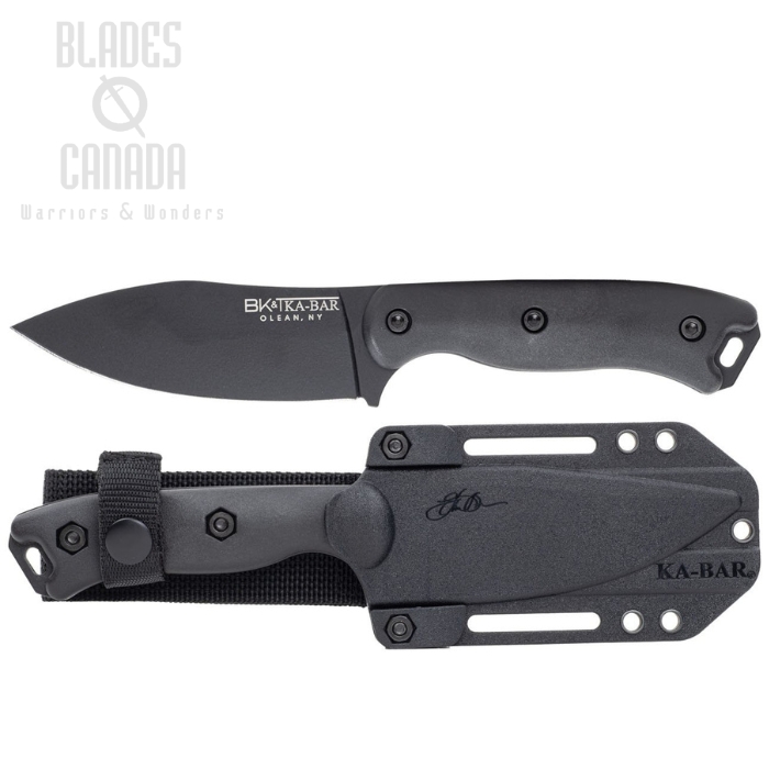 Ka-Bar Becker Nessmuk Fixed Blade Knife, 1095 Black, Ultramid Handle, BK19BK