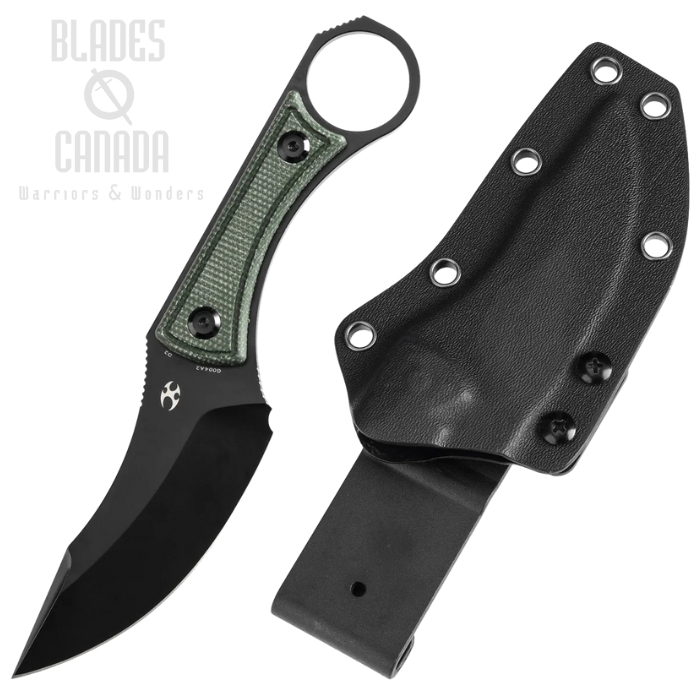 Kansept Nico Fixed Blade Knife, D2 Black, Micarta Green, Kydex Sheath, G004A2