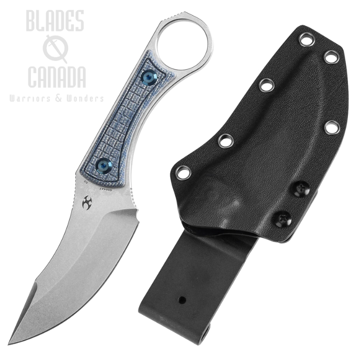 Kansept Niko Fixed Blade Knife, D2 SW, Micarta Blue Frag, Kydex Sheath, G004A7