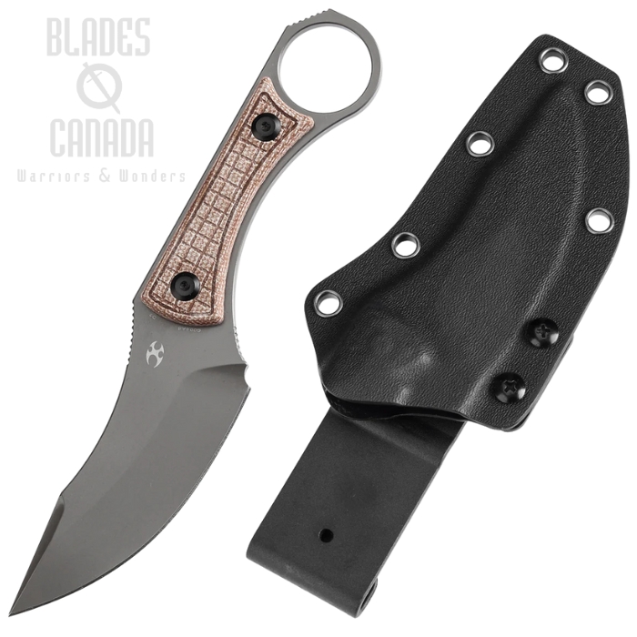 Kansept Niko Fixed Blade Knife, N690 Grey TiCn, Micarta Brown Frag, Kydex Sheath, G004A8