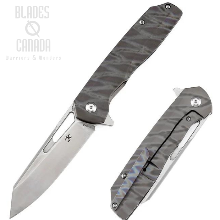 Kansept Shard Flipper Framelock Knife, CPM S35VN Satin, Titanium Tiger Stripe, K1006A15