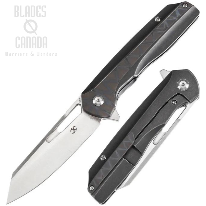 Kansept Shard Flipper Framelock Knife, CPM S35VN Satin, Titanium Black SW/Tiger Stripe, K1006A22