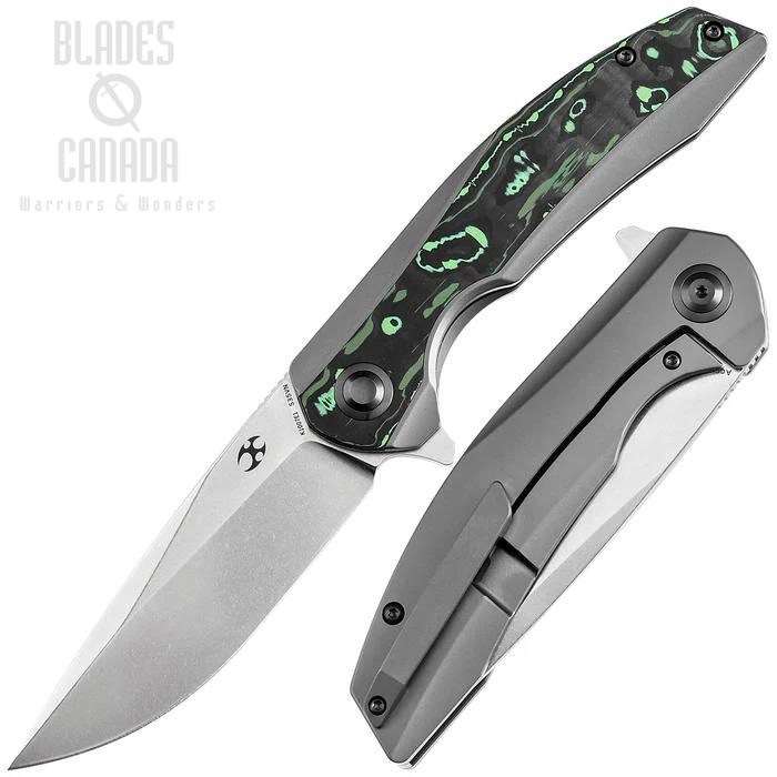 Kansept Accipiter Flipper Framelock Knife, CPM S35VN, Titanium/Carbon Fiber Green, K1007E1