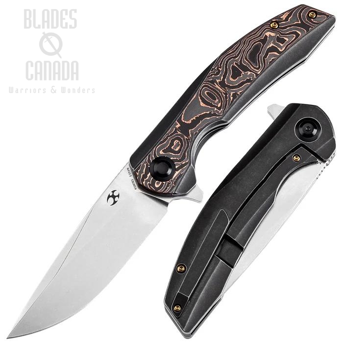 Kansept Accipiter Flipper Framelock Knife, CPM S35VN, Titanium/Carbon Fiber Copper, K1007E2