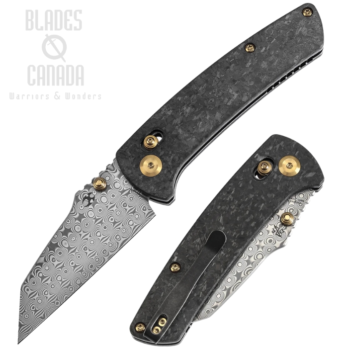 Kansept Main Street Crossbar Lock Folding Knife, Damascus, Carbon Fiber Shred, K1015V1