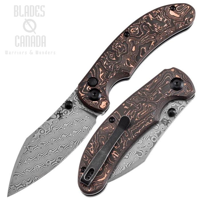 Kansept Nesstreet Button lock Folding knife, Damascus, Carbon Fiber Copper, K1039F7